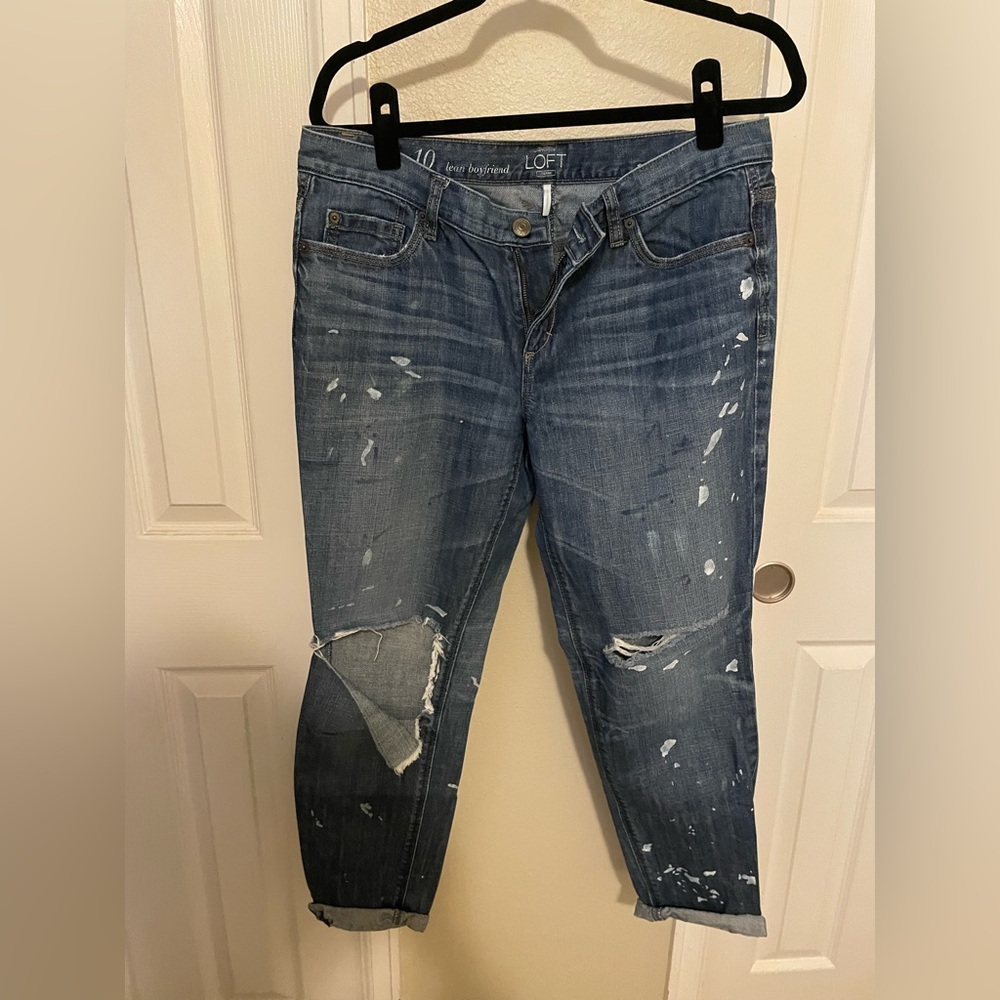 LOFT Ripped Distressed Lean Boyfriend Jeans